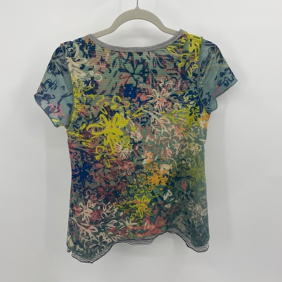 Sundance floral and stripe mesh overlay top - Picture 3 of 7